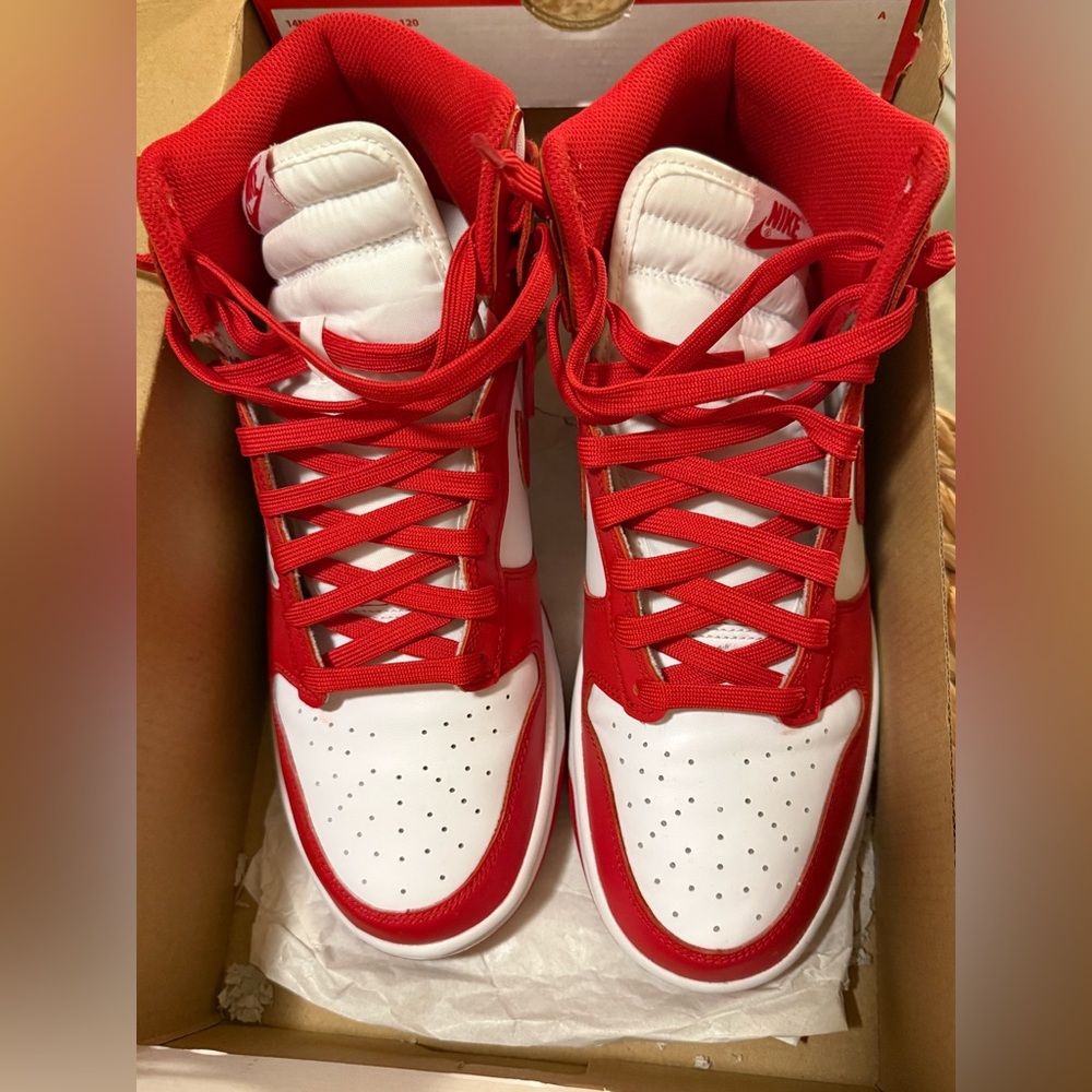 High Top Nike Dunk Size 10.5 Red and White
